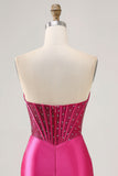 Strapless Fuchsia Corset Homecoming Dress with Beading