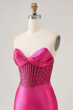 Strapless Fuchsia Corset Homecoming Dress with Beading