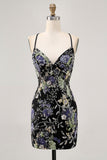 Sparkly Appliqued Tight Black Homecoming Dress with Sequins