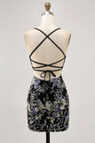 Sparkly Appliqued Tight Black Homecoming Dress with Sequins