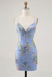 Bodycon Floral Peacock Homecoming Dress with Sequins