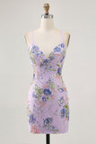 Bodycon Floral Peacock Homecoming Dress with Sequins
