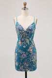 Bodycon Floral Peacock Homecoming Dress with Sequins