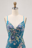 Bodycon Floral Peacock Homecoming Dress with Sequins