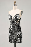 Chic Black Bodycon Sequin Strapless Homecoming Dress with Beading