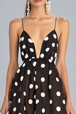 Chiffon A Line Coffee White Polka Dot Graduation Dress