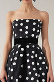 Strapless Black White A Line Polka Dot Dress