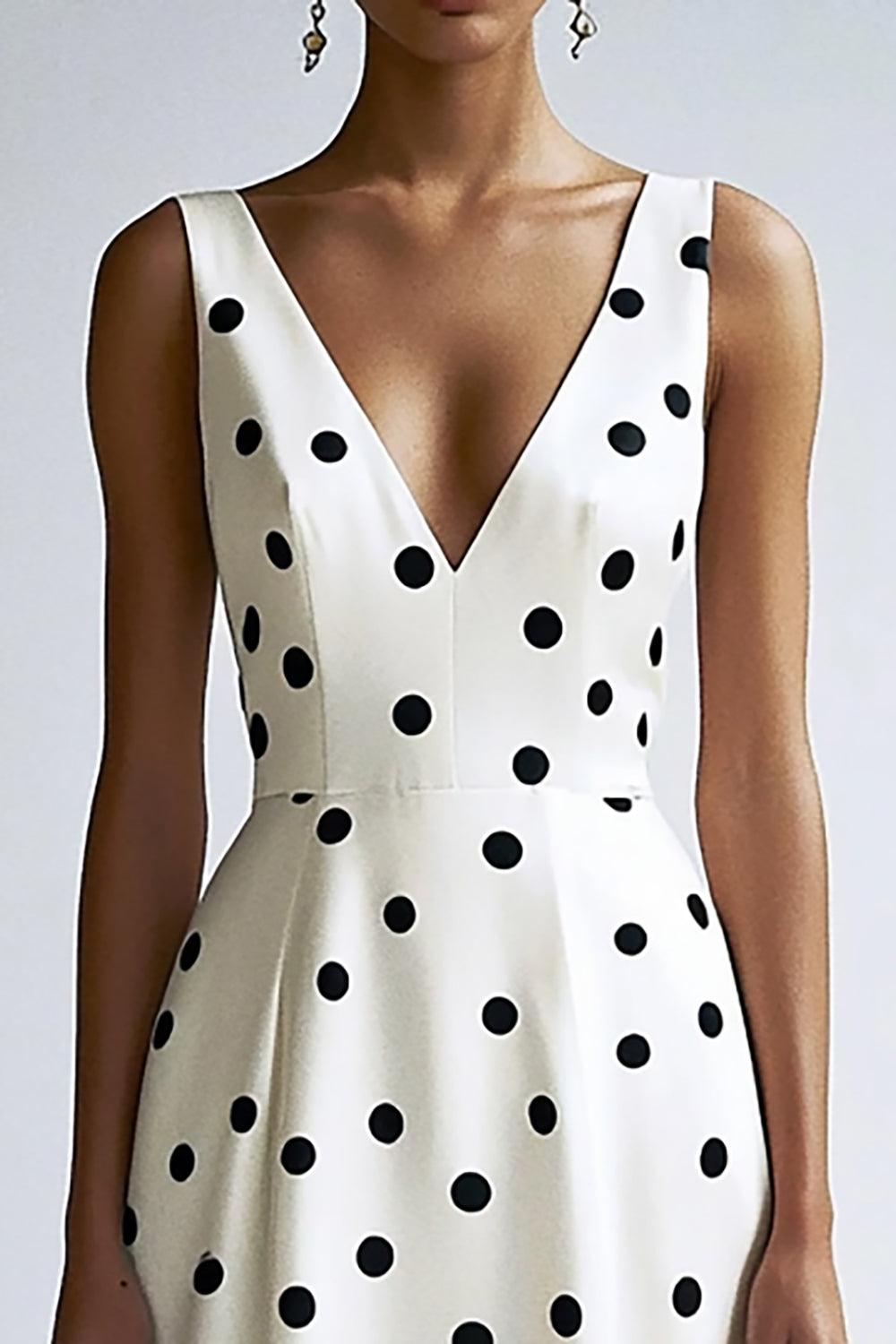 Berylove Women Black Polka Dot Dress White A Line V-Neck Midi Casual Dress, White Black Dot / US16 Berylove Women Black Polka Dot Dress White A Line V-Neck Midi Casual Dress, White Black Dot / US16
