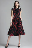 Black A Line Ruffled Midi Red Polka Dot Dress