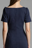 Navy Asymmetrical Ruched Midi Dress