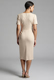 Ruched Champagne Bodycon Midi Dress