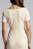 Ruffled Champagne Sheath Midi Dress with Slit