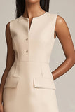 Champagne A Line Round Neck Mini Dress