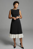 Black A Line Midi Dress with Ruffles