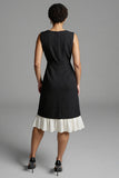 Black A Line Midi Dress with Ruffles