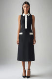 Black Sheath Lapel Neck Midi Dress