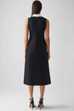 Black Sheath Lapel Neck Midi Dress