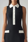 Black Sheath Lapel Neck Midi Dress