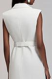 A Line Ivory V-Neck Midi Dress with Belt