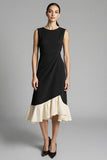 A Line Black Midi Dress with Ruffles