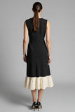 A Line Black Midi Dress with Ruffles
