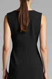 A Line Black Midi Dress with Ruffles