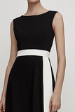 Black Boat Neck A Line Maxi Dress