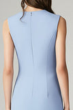 Sheath Sky Blue V-Neck Midi Dress