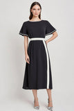 Black A Line Midi Dress with Short Sleeves