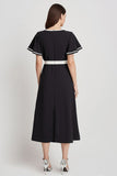 Black A Line Midi Dress with Short Sleeves