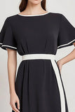 Black A Line Midi Dress with Short Sleeves
