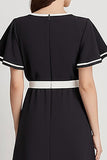 Black A Line Midi Dress with Short Sleeves