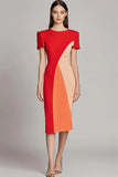 Red Short Sleeve Midi Dress with Short Sleeve