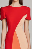 Red Short Sleeve Midi Dress with Short Sleeve