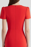 Red Short Sleeve Midi Dress with Short Sleeve