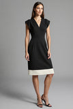 Black A Line Cap Sleeve Midi Dress
