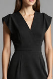 Black A Line Cap Sleeve Midi Dress