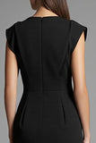Black A Line Cap Sleeve Midi Dress