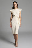 Ivory Ruffle Sleeve Bodycon Midi Dress
