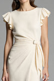 Ivory Ruffle Sleeve Bodycon Midi Dress