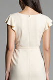 Ivory Ruffle Sleeve Bodycon Midi Dress