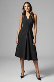Black A Line Ruched Midi Dress