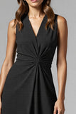 Black A Line Ruched Midi Dress