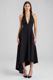 Halter A Line Black Asymmetrical Formal Dress
