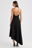 Halter A Line Black Asymmetrical Formal Dress