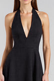 Halter A Line Black Asymmetrical Formal Dress