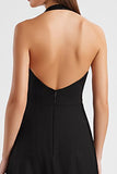 Halter A Line Black Asymmetrical Formal Dress