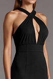Halter Burgundy Cut Out Tight Formal Dress