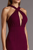 Halter Burgundy Cut Out Tight Formal Dress
