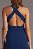 Halter Burgundy Cut Out Tight Formal Dress